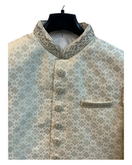 Light Gold - Hand Embroidered Banarasi Handloom Gold Brocade Sherwani with Gold Buttons - UK Stock - BS1028 08RC25