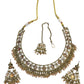 Gold / Neutral - Antique Gold Finish Necklace & Earrings Set - Bollywood - Weddings - DAJ547 11KV24
