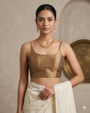 Antique Gold - Rich Banarasi Thin Strap Designer Saree blouse with cups, 38" - UK Stock - Quick Delivery - RNK - R651- H