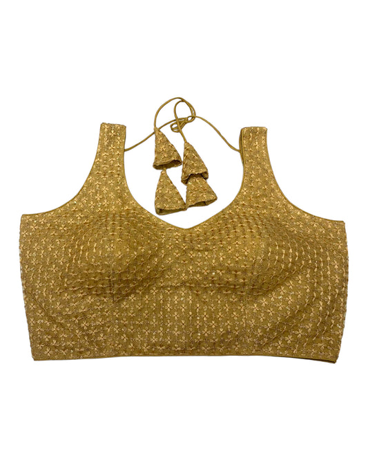 Gold - Fully Embroidered V neck Saree / Lehenga blouse - With Cups - Margin to loosen - UK Stock - AF2344 H 0923
