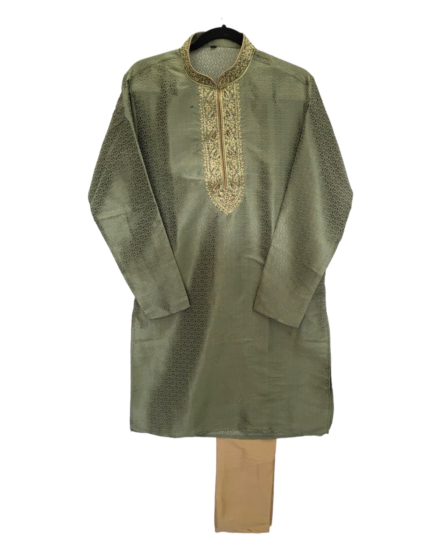 Henna Green - Banarasi Handloom Brocade Mens Indian Kurta set - Weddings / Walimas , Sangeet, Eid, Mehndi / Henna - KCS1028 06KC24
