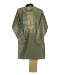 Henna Green - Banarasi Handloom Brocade Mens Indian Kurta set - Weddings / Walimas , Sangeet, Eid, Mehndi / Henna - KCS1028 06KC24