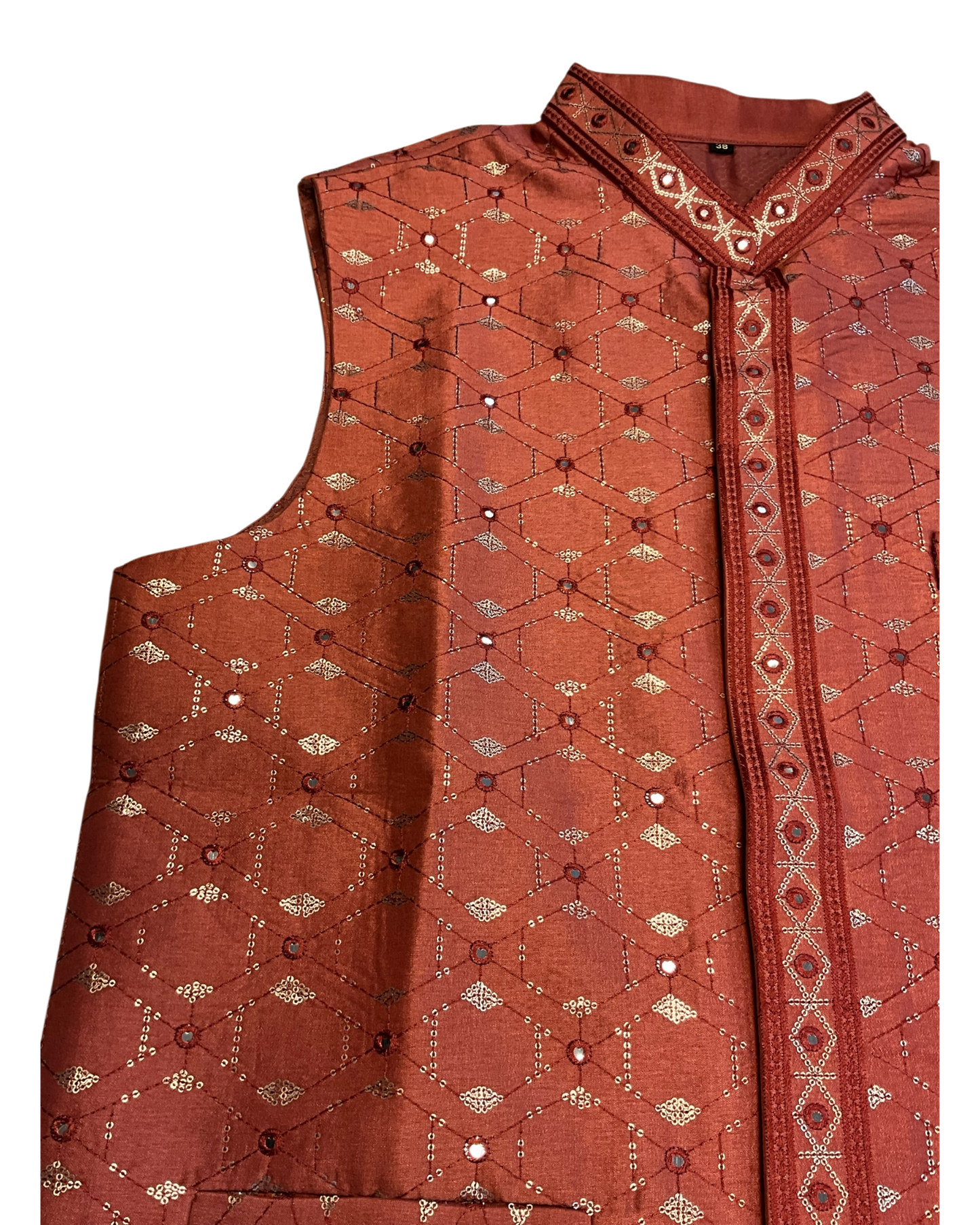 Orange - Mirror Work All Over Embroidered - Mens Indian Waistcoat - UK Stock - 24 hr Dispatch - KCS4782 03KP26