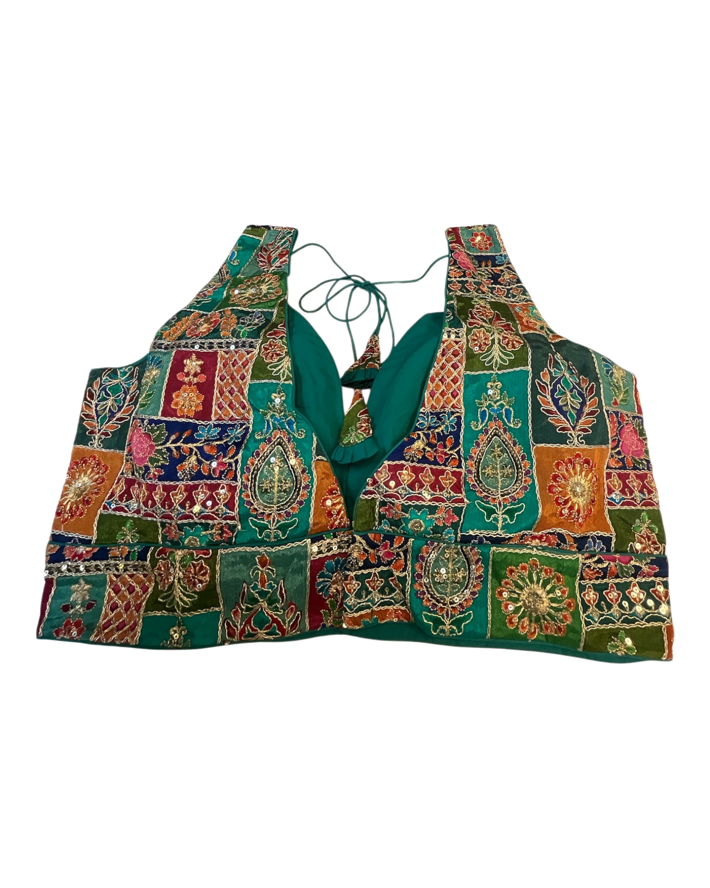 Size 42" / UK 16 - Jade Green - Rich Silky Printed Saree blouse with cups - UK Stock - Quick Delivery - RNK - R961-KV