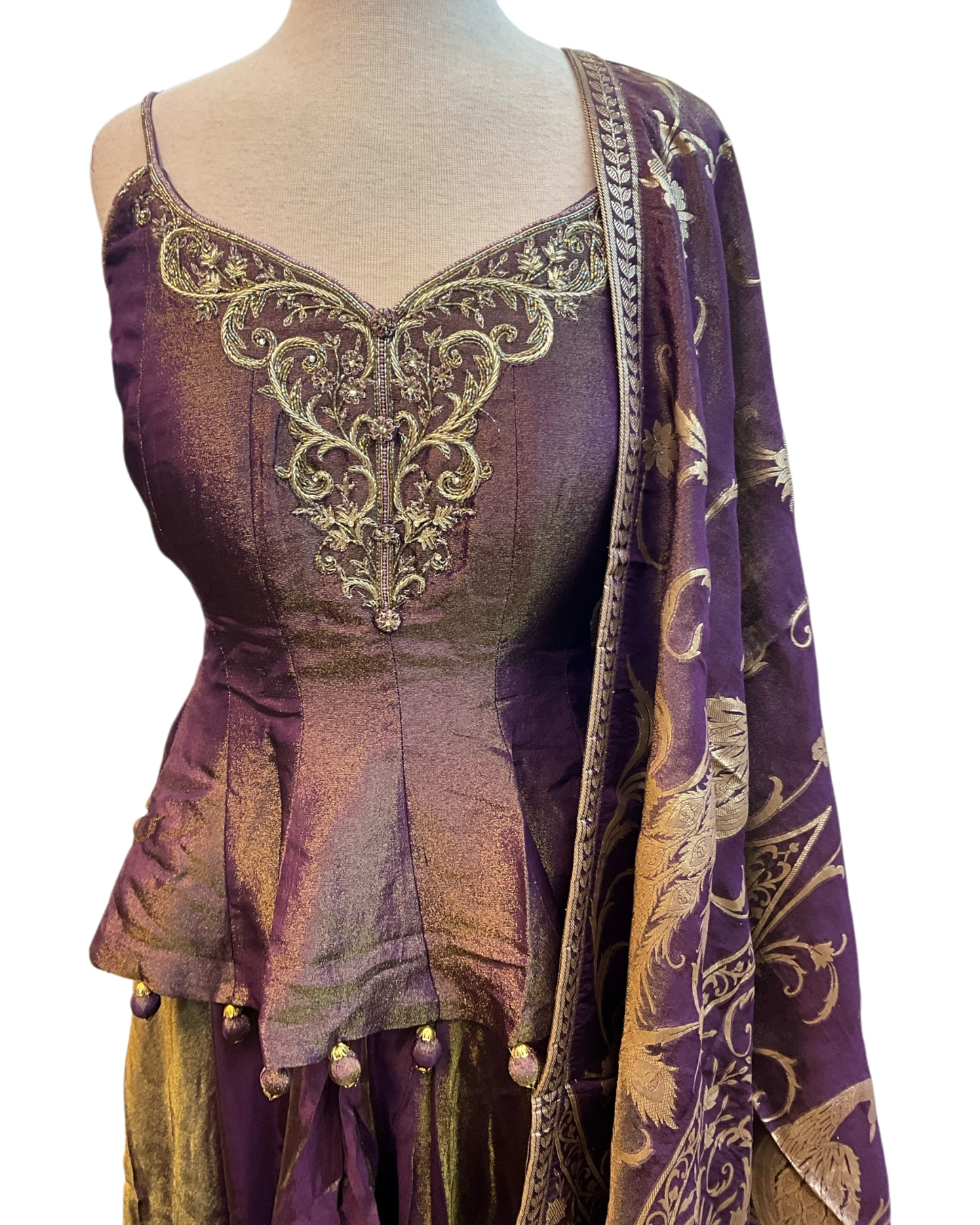 Wine - Designer Ladies Medium Spaghetti Top Palazzo Trousers Suit - Size 12 (38") - VMK KRUPA RJ