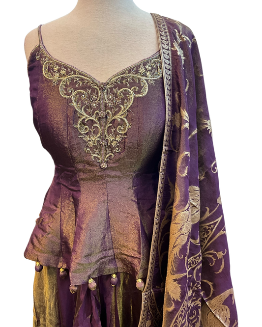 Wine - Designer Ladies Medium Spaghetti Top Palazzo Trousers Suit - Size 12 (38") - VMK KRUPA RJ