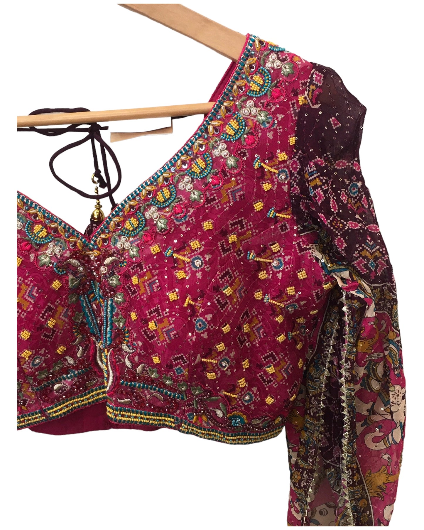 Wine - Chiffon Printed Lehenga Set - Size 12(38") - UK Stock - 24h Dispatch - SWA2407 RY 0524