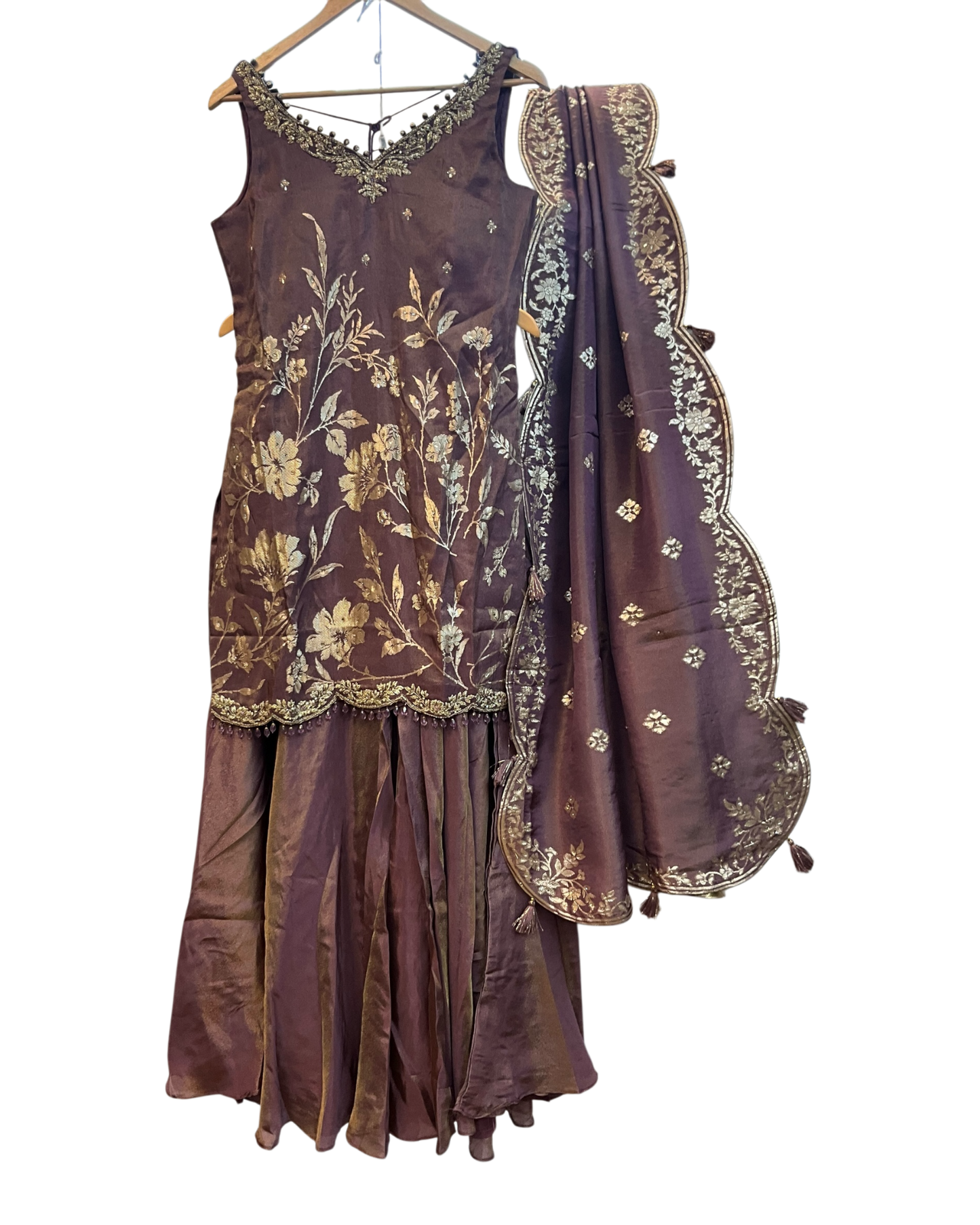 UK 10 / 36" - Plum / Wine - Designer Ladies Sharara / Palazzo Trousers Suit - UK Stock - Sangeet / Henna / Weddings - VMK Disha 04AY26