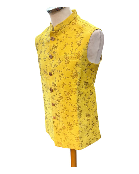 Haldi Yellow - Rich Brocade - Mens Traditional Waistcoat - UK Stock - VNS-JKT01 10KK25