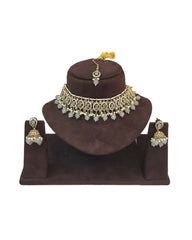 Grey - Medium Size Antique Gold Finish Choker Necklace Set with Earrings - RAK149  C 0424