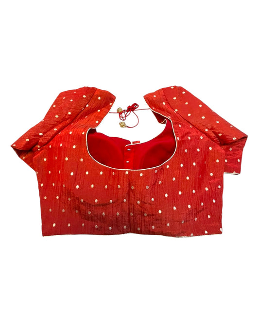 36" UK10 - Red - Banarasi Tissue Saree / Lehenga Blouse - Margin inside for adjustments - X1228 01KK25
