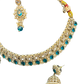 Turquoise - Medium Size Antique Gold Finish Necklace Set with Earrings & Head Piece - 6NS449 04H26