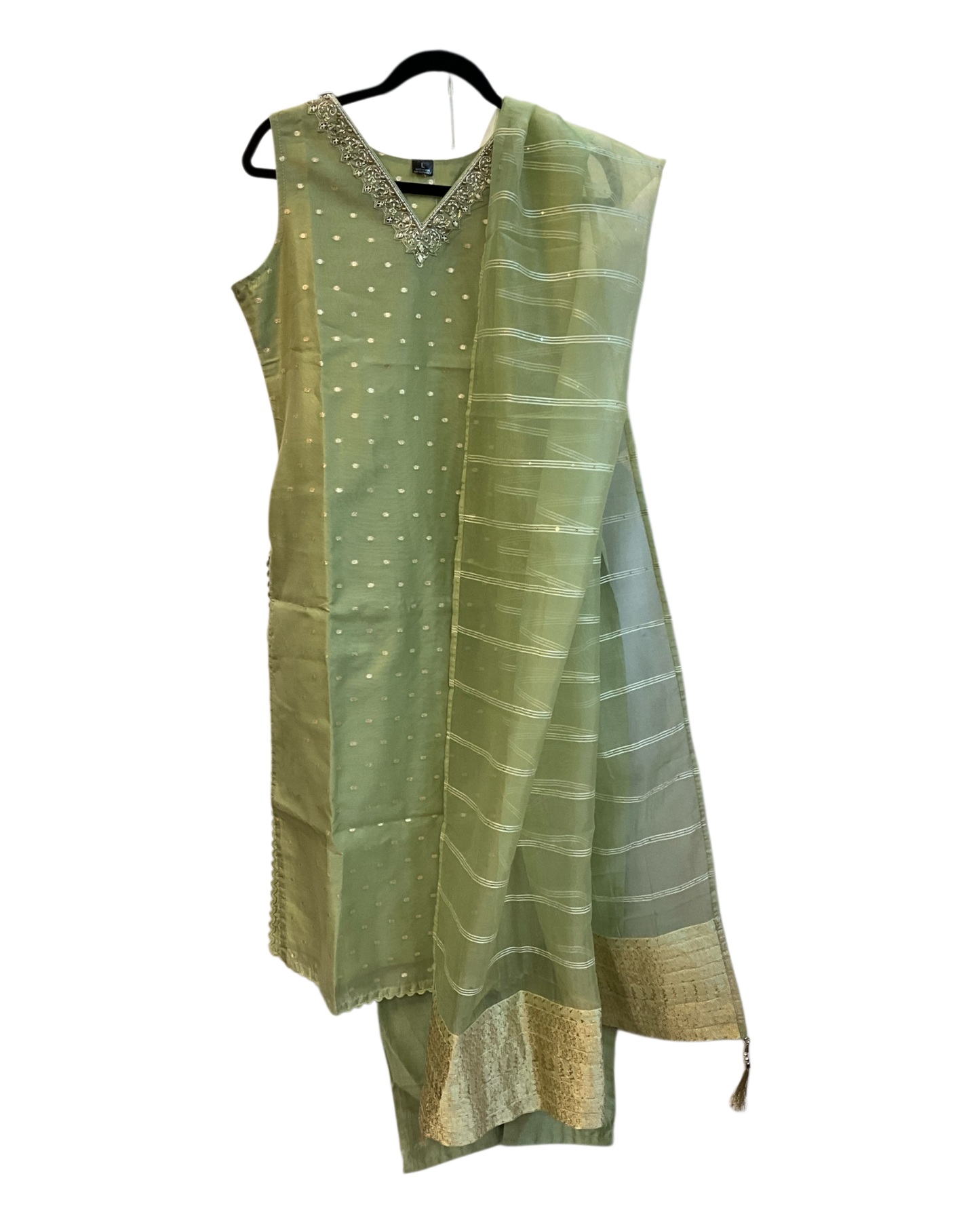 UK 12 / 38" - Sage Green - Cotton Silky Ladies Trousers Suit - Sangeet / Henna / Temple - OC16090 VJ