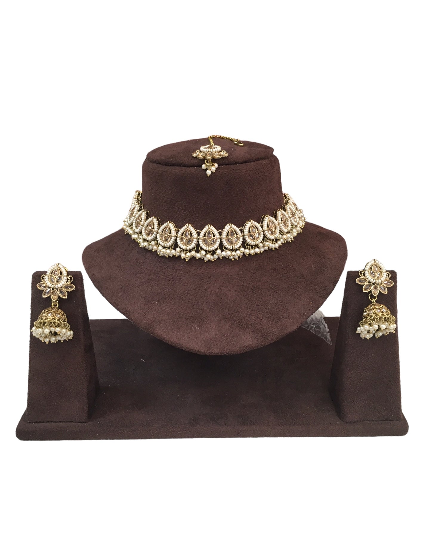 Gold / Neutral - Medium Size Antique Gold Finish Necklace Set with Earrings - RAK122  R 0424