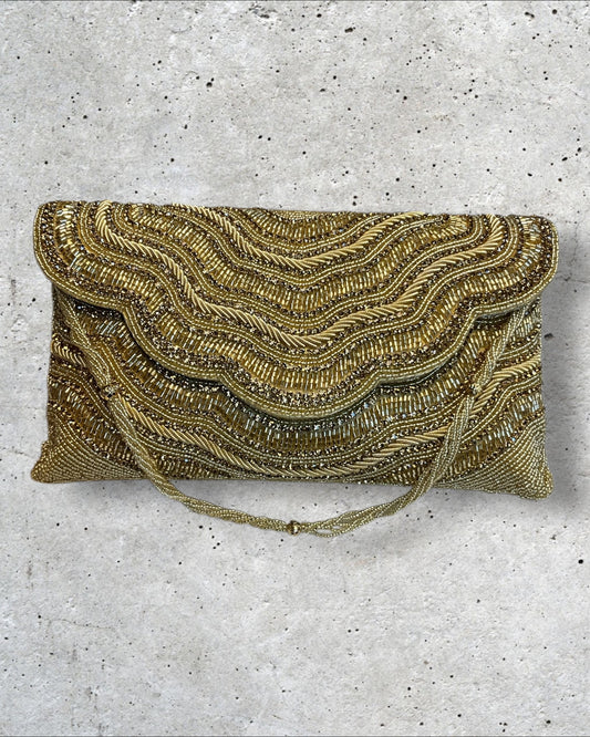 Dark Gold Finish - Rich Hand Embroidered Clutch Bag / Handbag -Bollywood / Weddings - RP04 11KP25