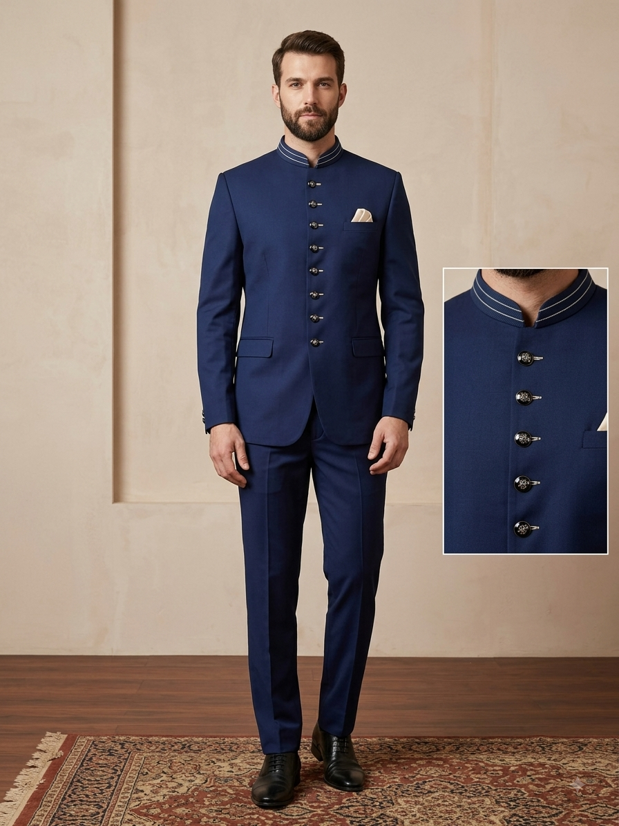 SALE! Navy Blue - Mens BandhGala / Prince / Chinese Collar Open Jacket - Fantastic Fit -  PC2611