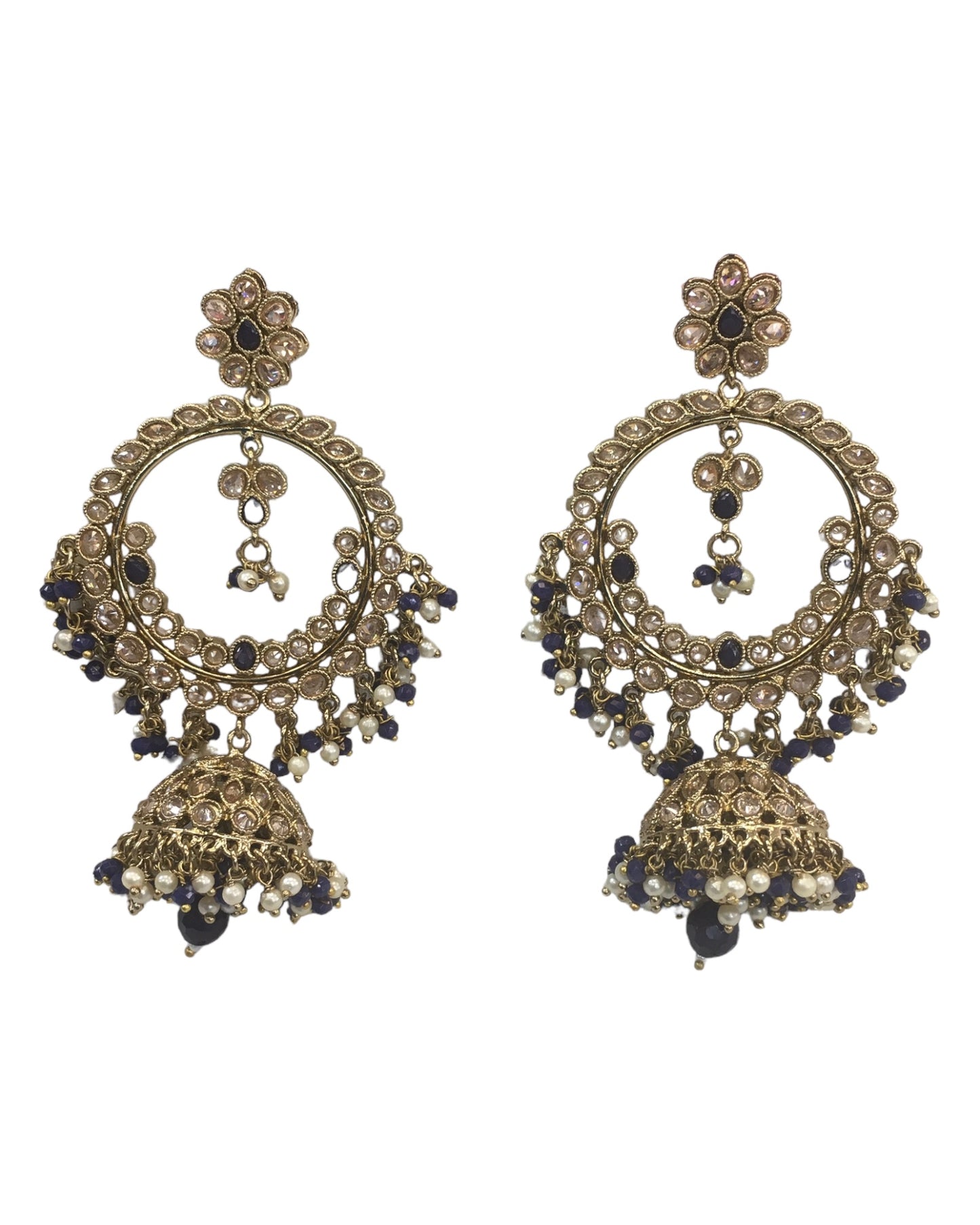 Navy - Large - Antique Finish Traditional Earrings - Bollywood - Weddings - NIR817 Cp 0724