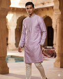 Pastel Lilac - Banarasi Handloom Brocade Mens Indian Kurta set with Trousers - UK Stock - Weddings / Walimas , Sangeet, Diwali, Eid, Mehndi / Henna - VEE2594 VR