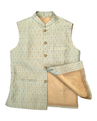 Sea Green - Benarasi Handloom Brocade Mens Waistcoat - KCS2303 KK 0923