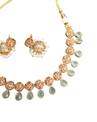 Mint Green - Medium Size Gold Finish Necklace Set with Earrings - TOH2403  Cp 0424