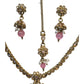 Pink - Small Size Antique Gold Finish Necklace Set with Earrings & Head Piece /Tika- SLV79  11A24
