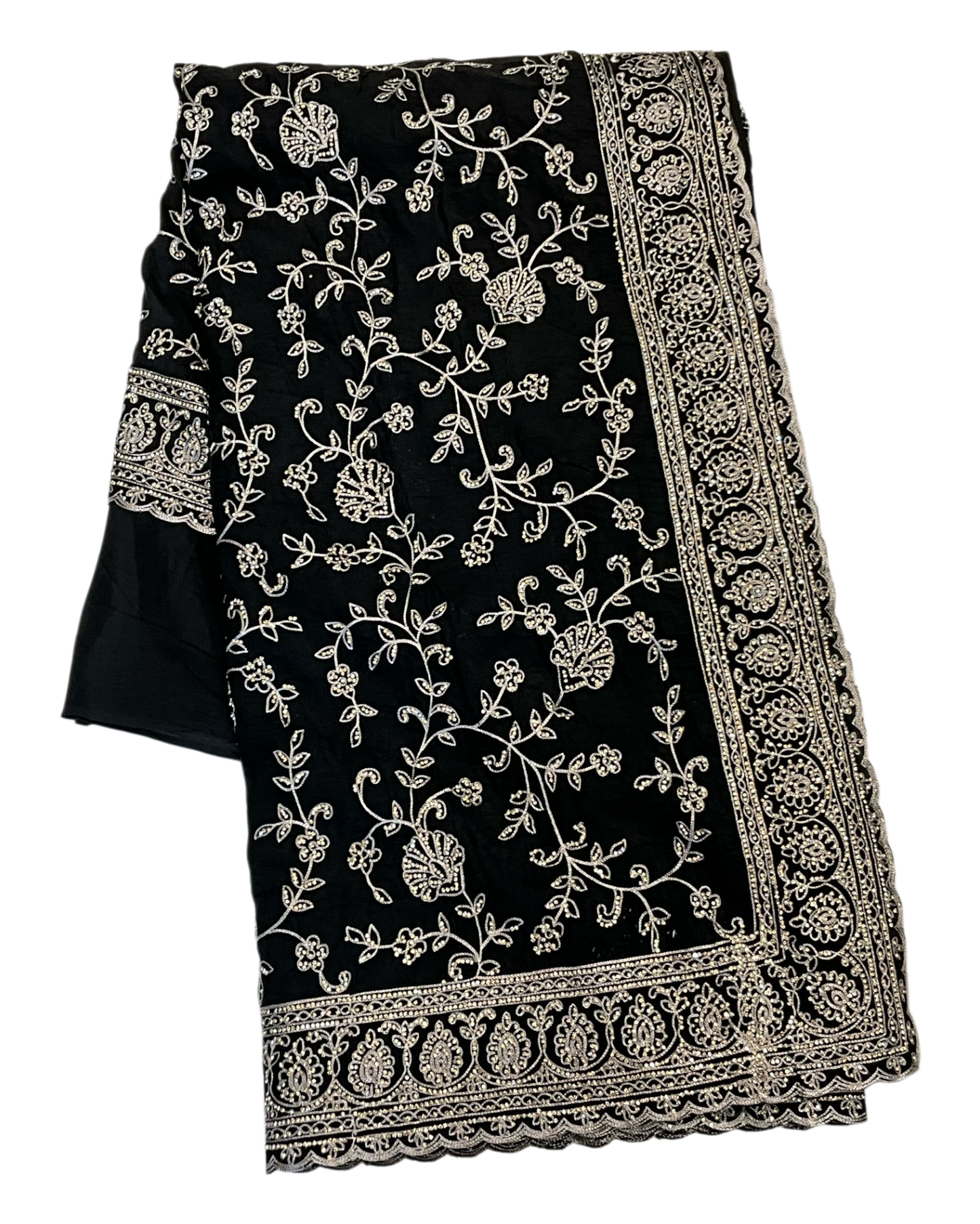 Black - Rich Saree with Allover Embroidery and Blouse Piece - UK stock - 24hr Dispatch - RS2507 PT