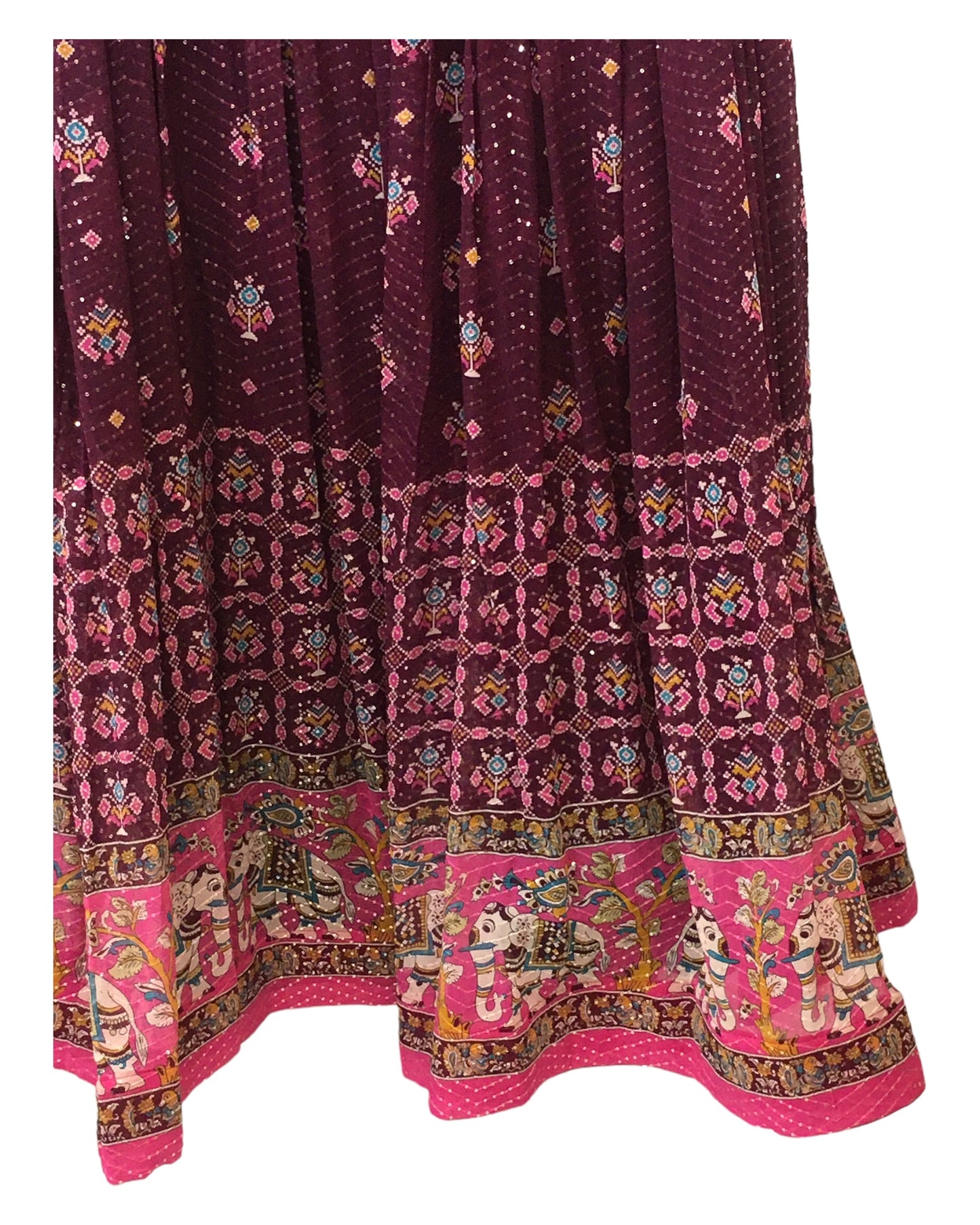 Wine - Chiffon Printed Lehenga Set - Size 12(38") - UK Stock - 24h Dispatch - SWA2407 RY 0524