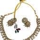 Gold / Neutral - Medium Size Antique Gold Finish Necklace Set with Earrings - SV2403  H 0424