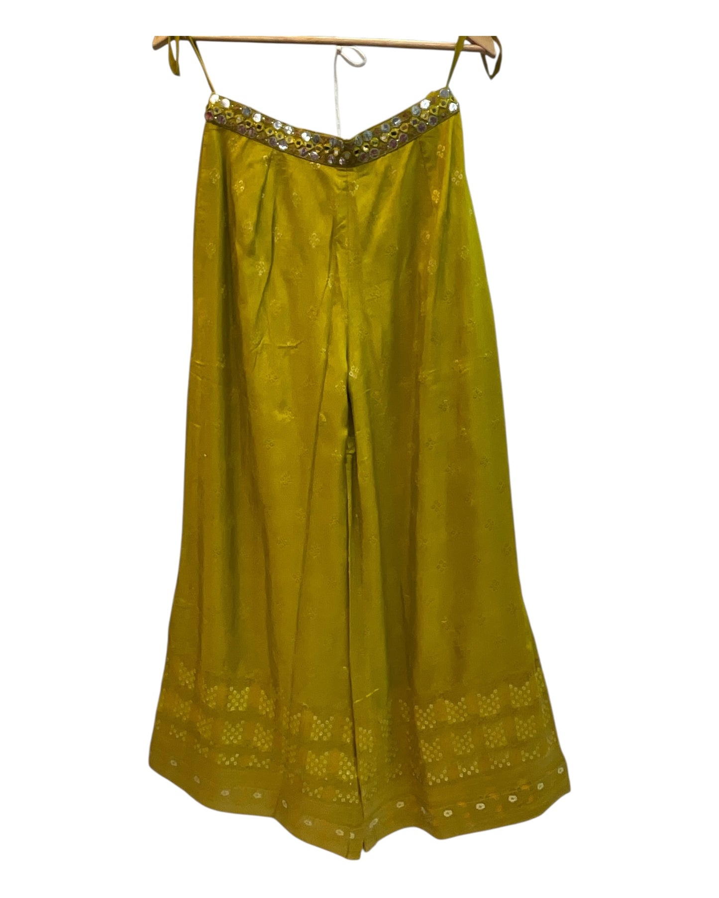 Olive Green - Designer Ladies Short Top Palazzo Trousers Suit - Size 12 (38") - VMK Hazel PR