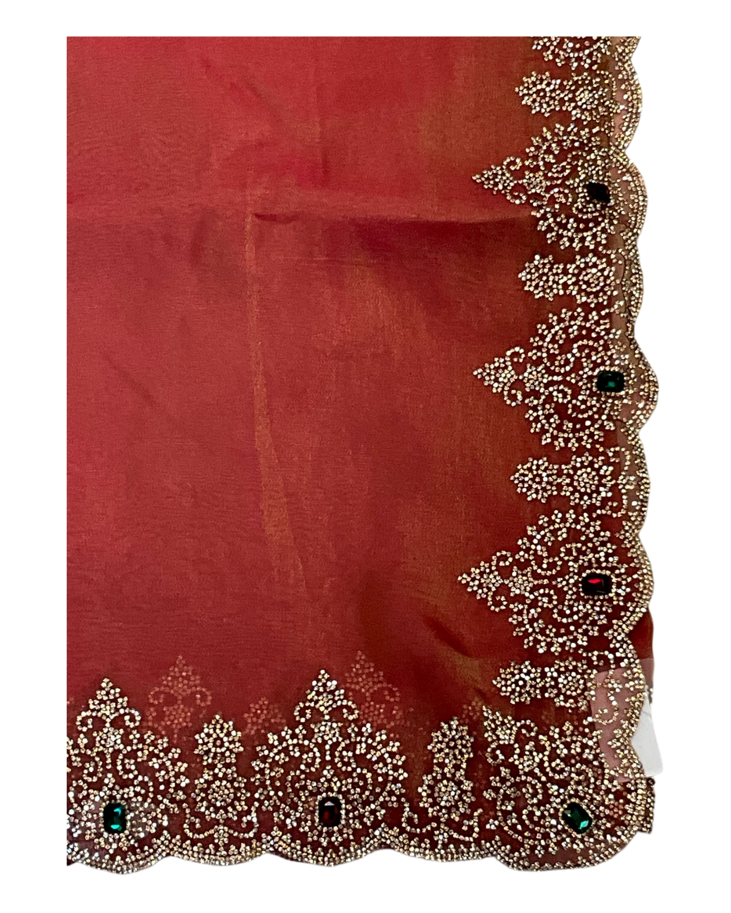 Coral Pink - Rich Saree with Stone Work and Blouse Piece - UK stock - 24hr Dispatch - RS2502 TH