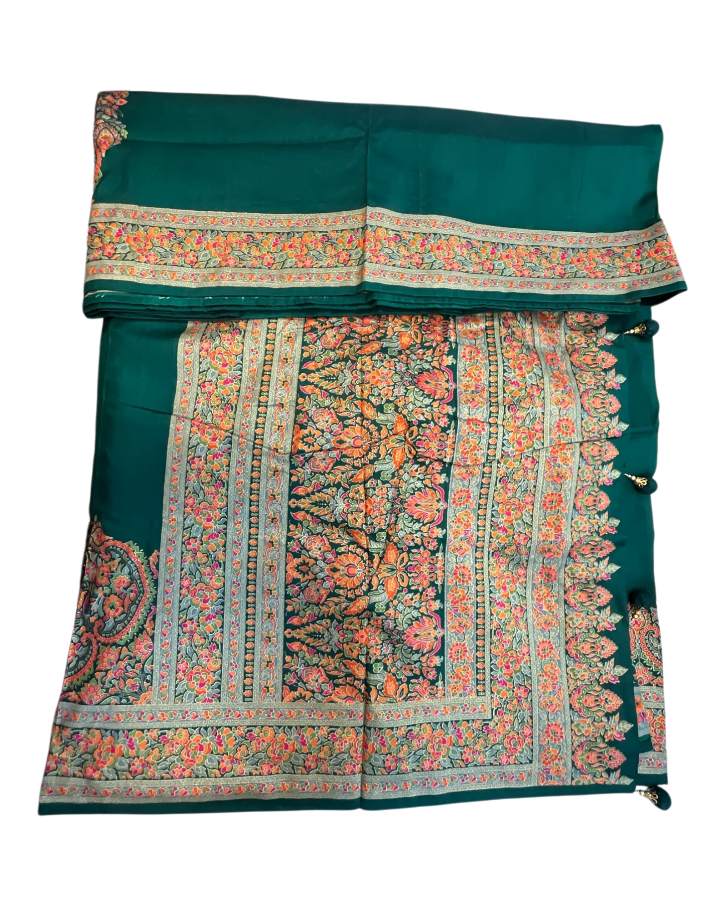 Green - Traditional Block Printed Dupion Silky Saree with Blouse Piece - UK Stock - 2/3 days Delivery  12KC25 K911