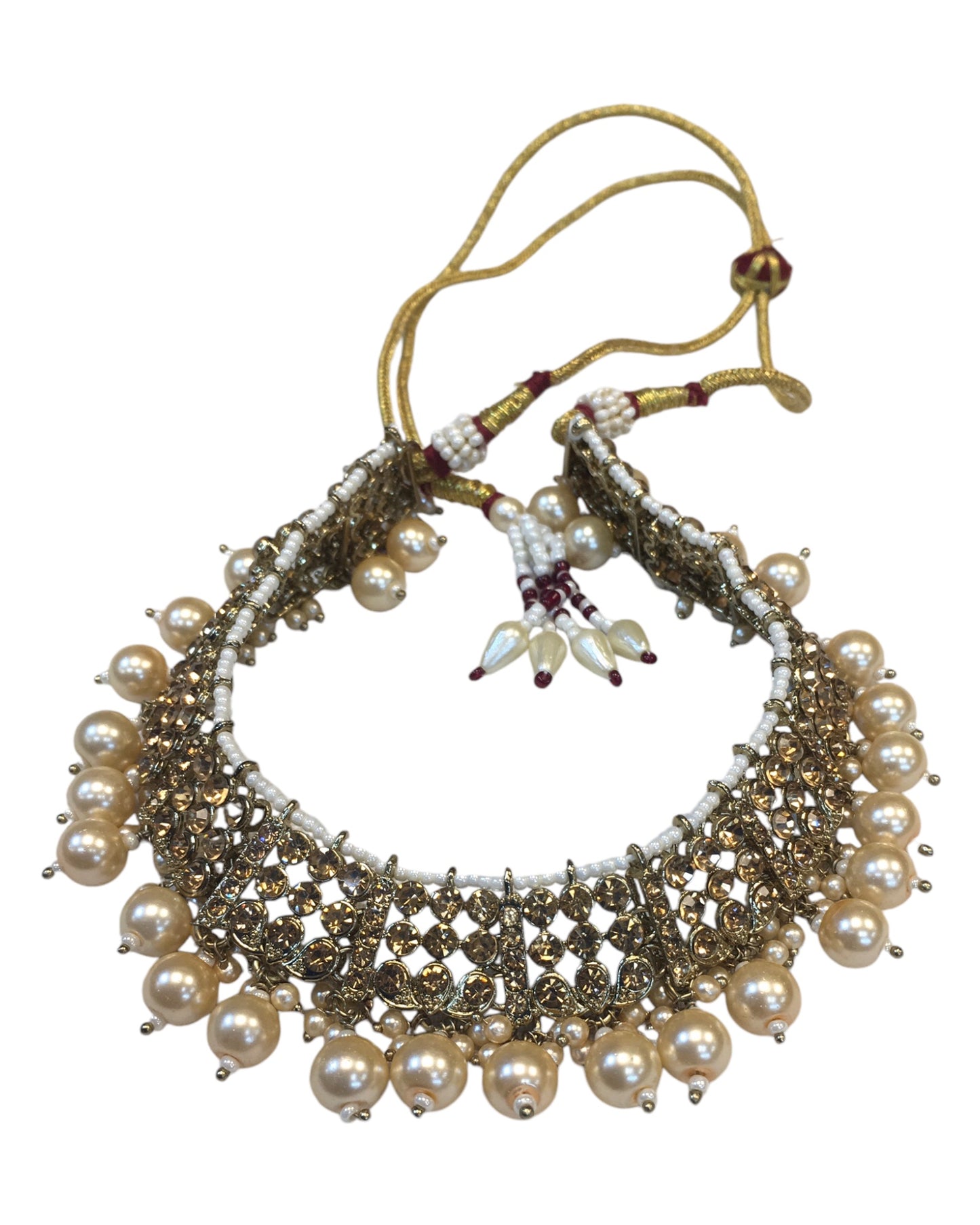 Gold - Large Size Antique Gold Finish Necklace Set with Earrings - JIG49  11H24