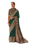 Green - Traditional Block Printed Dupion Silky Saree with Blouse Piece - UK Stock - 2/3 days Delivery  12KC25 K911
