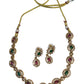 Green & Magenta Pink - Small Size Gold Finish Necklace Set with Earrings - SB1124  11A24
