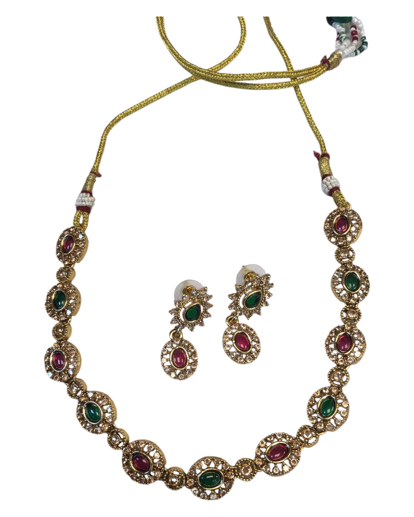 Green & Magenta Pink - Small Size Gold Finish Necklace Set with Earrings - SB1124  11A24