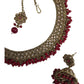 Red - Medium - Antique Gold Finish Necklace Set with Earrings - DAJ471 KY 0724