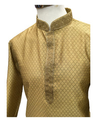 Gold - Cotton Silky Self Brocade Mens Kurta Set - Sangeet Mehendi Haldi - KCS1173 KK 1123