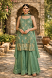 UK 12 / 38" - Sea Green - Ladies Sharara / Palazzo Trousers Suit - UK Stock - Sangeet / Henna / Weddings - OC21179 VA