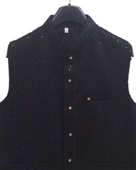 Black - Rich Lucknowi Sequins Mens Waistcoat - Bollywood - KCS4009 VY 0324