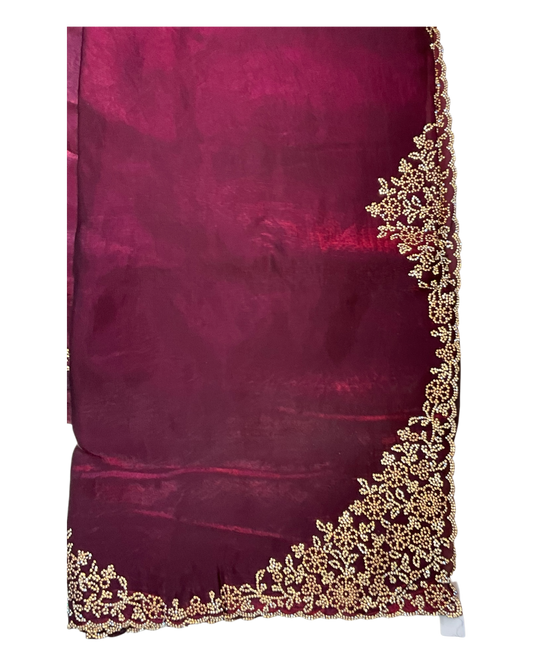 Dark Magenta - Rich Saree with Stone Work Border and Blouse Piece - UK stock - 24hr Dispatch - RS2511 TA