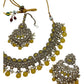 Yellow - Large Size Antique Gold Finish Necklace Set with Earrings & Head Piece - Bollywood - AE2514 08KY25