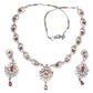 Pink - American Diamond Style Silver Finish Small Size Necklace Set with Earrings - AE2421 11R24