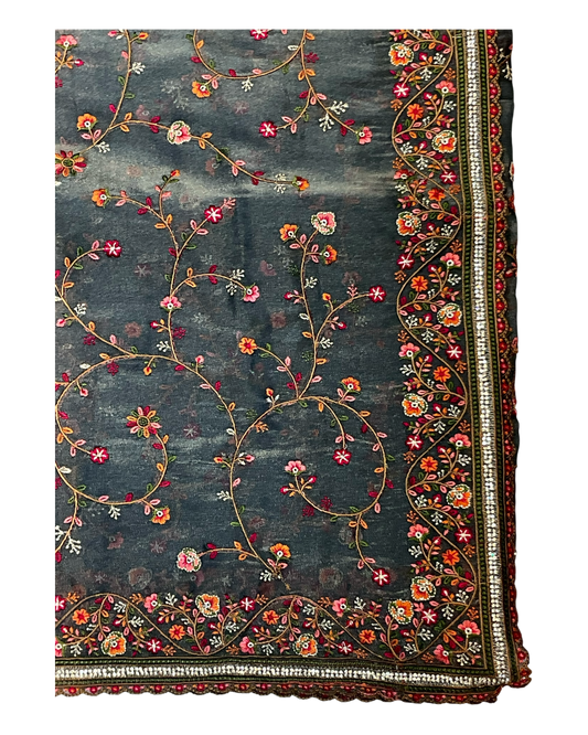 Dark Grey - Classic Saree with Thread Work and Blouse Piece - UK stock - 24hr Dispatch - RS2513 TA