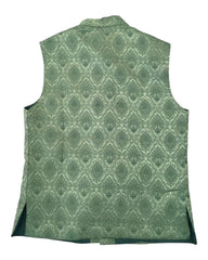 Light Green - Benarasi Handloom Brocade Mens Waistcoat - KCS2302 KK 0923