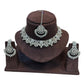 Clear - Medium Size Silver Finish Necklace Set with Earrings & Tika Head piece - JD7468  R 0525