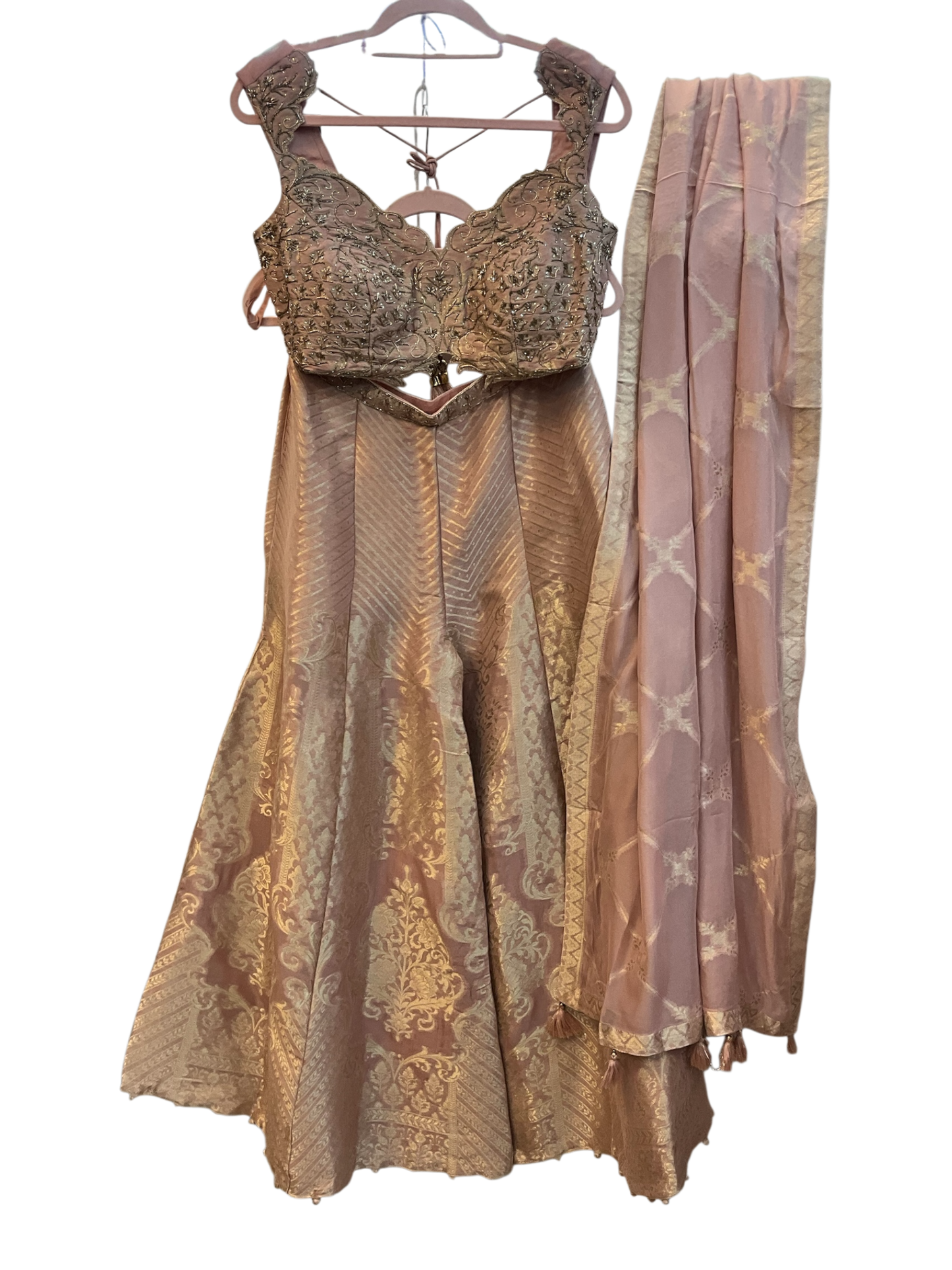 UK 12 / 38" - Pastel Baby Pink - Designer Ladies Indian Short Top Palazzo Trousers Suit - UK Stock - 2/3 days delivery - VMK Jivika AV