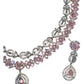 Pink - American Diamond Style Silver Finish Medium Size Necklace Set with Earrings - AE2427 11KT24