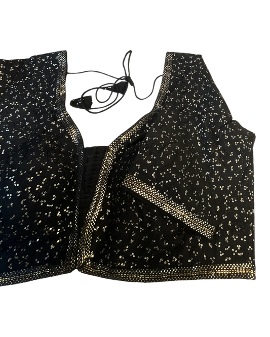 Size 42" / UK 16 - Black - Rich Silky Embroidered Saree blouse with cups - UK Stock - Quick Delivery - RNK - R885-KC