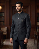 Black - PREMIUM Slim Fit Mens Self Brocade BandhGala / Prince / Chinese Collar Jacket - Fantastic Fit - CS2702 09TY26