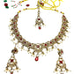 Magenta Pink - Medium Size Antique Gold Finish Necklace Set with Earrings & Tika Head piece - SAJ04  08C25